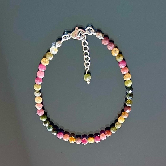 Bracelet Tourmaline Watermelon, Silver Stainless Steel waterproof - Picture 2 of 4